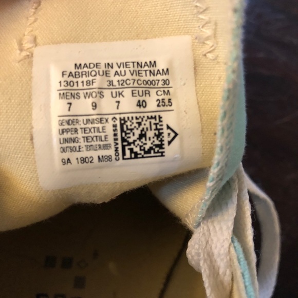 Converse All Star Chuck Taylor Low Top Men 7 Women 9 Sea Foam Green - Picture 6 of 8